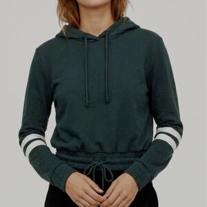 H&M Divided Cropped Green Hoodie with White Sleeve Accents - Size XS
